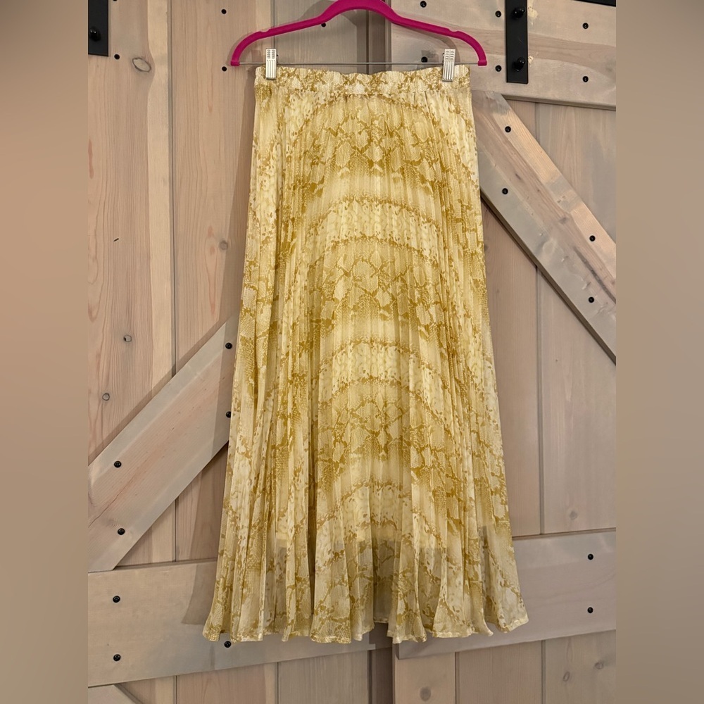 NWOT In Loom Pleated Chiffon Maxi Skirt in Mustard - Picture 7 of 7